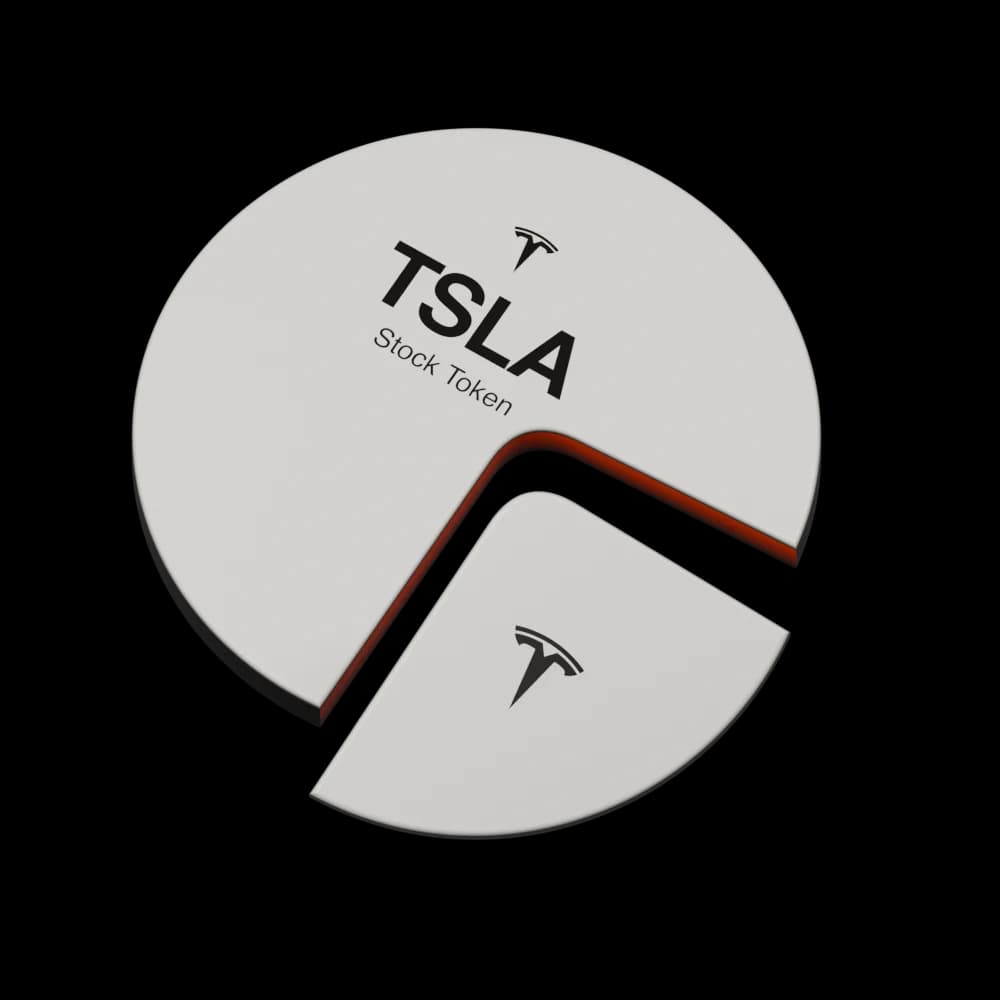 Tesla (TSLA) Stock Token sculpture with its matching slice lifted out
